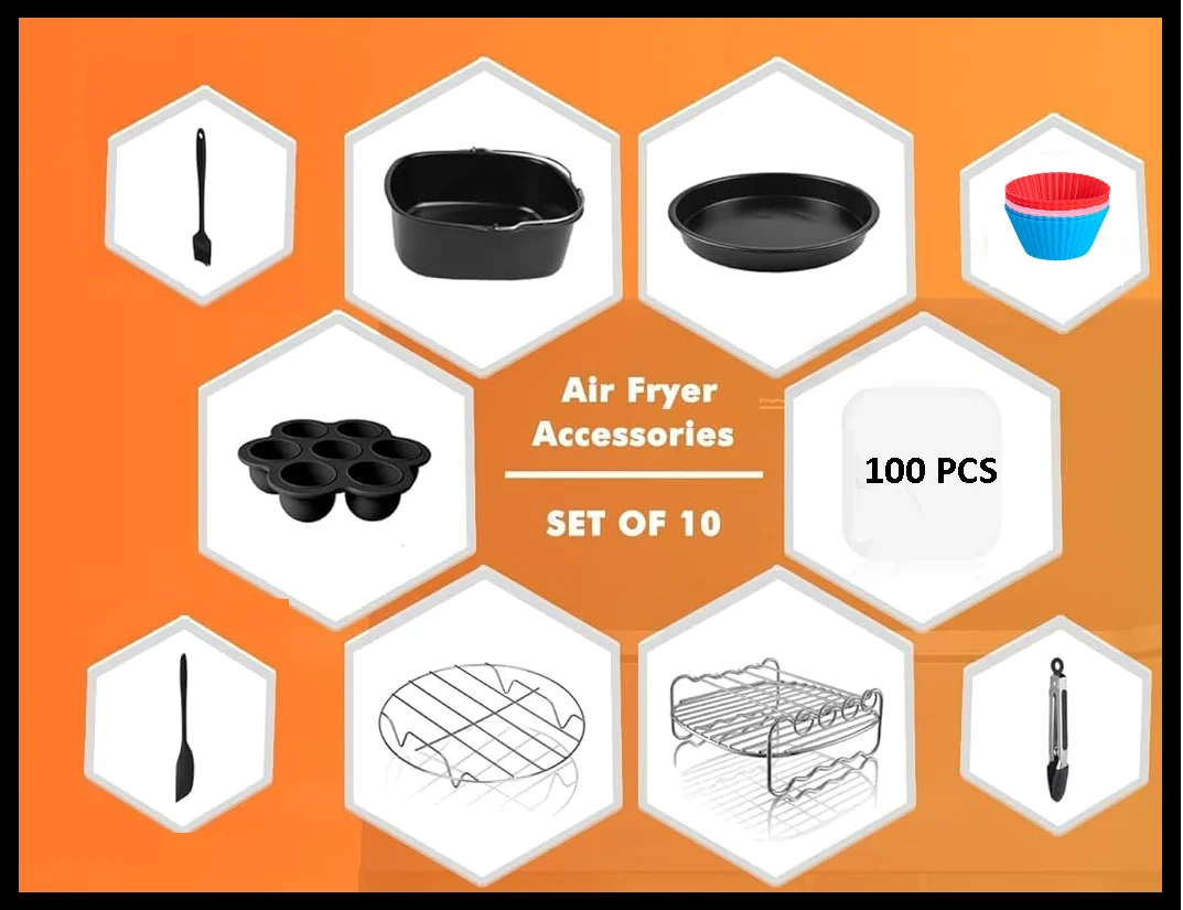 Hot selling 10 Piece air fryer Square Accessories set 5.8 Qt 6.0 Qt Larger pot