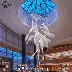 Luxury Chandelier Indoor Home Leaves Feather Staircase Hotel Library Lobby Handmade Custom Glass Leaf Chandelier