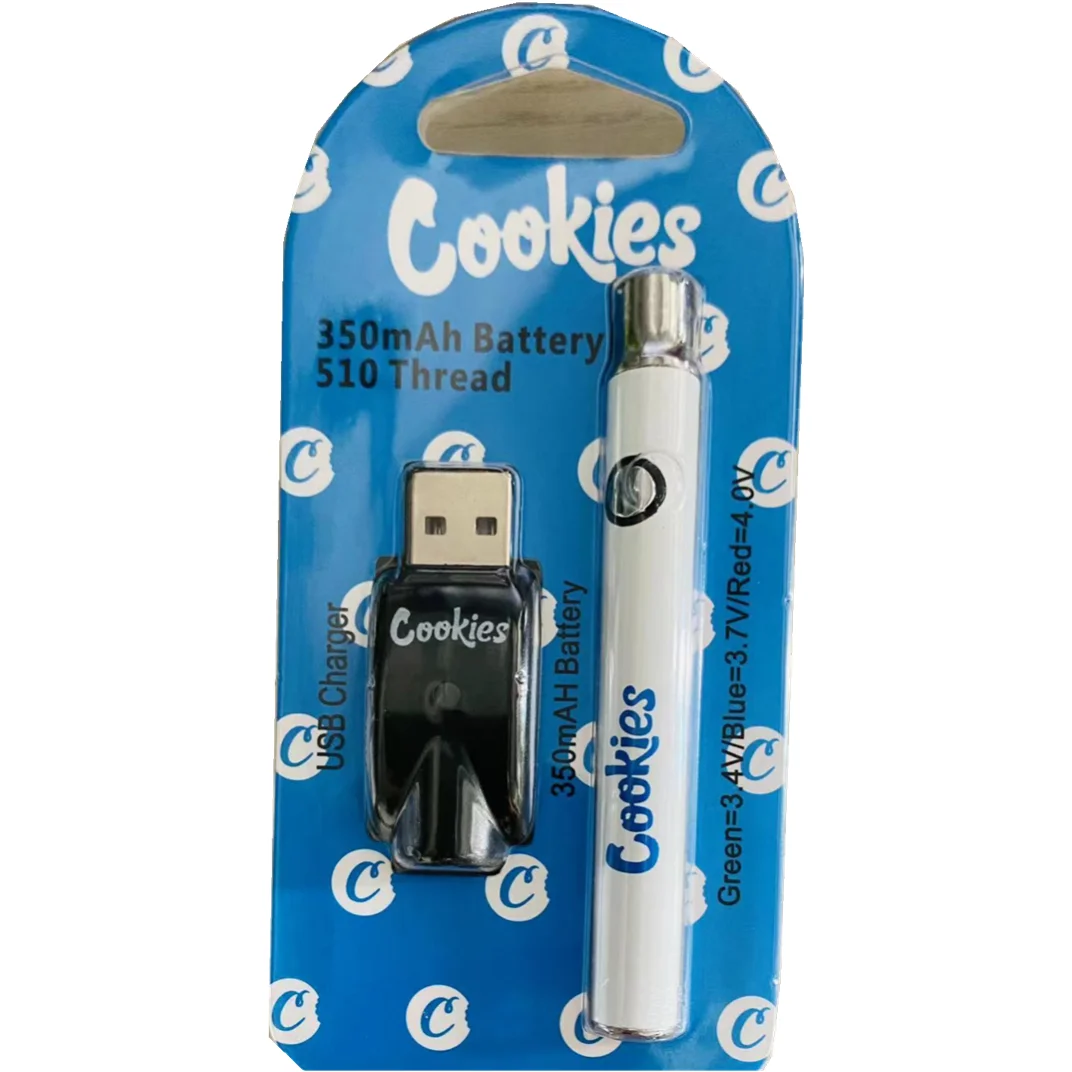 
Custom Logo ECig Vaping Atomizer Pen 510 Thread CBD Vape Cartridges 350mAh Variable Voltage Cookies Battery 
