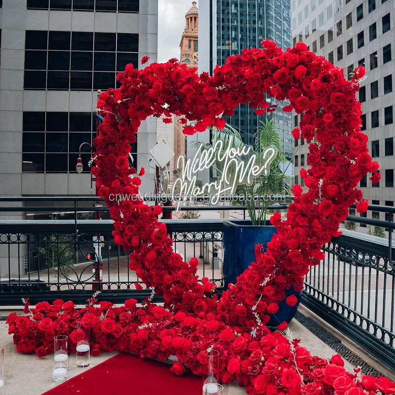 Red Heart Shaped Flower Row Flower Stand Set Flower Arrangement Arch Party Stage Props Home Decor