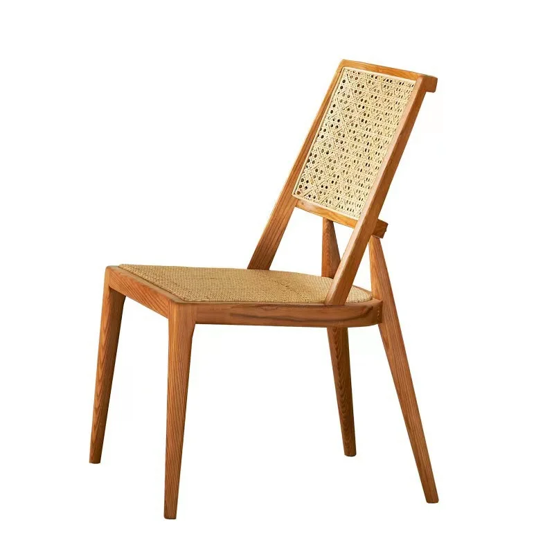 Household Restaurant Solid Wood Dining Table Chair Vine Weaving Leisure Restaurant Cafe BackrestCreative Single Dining Chair
