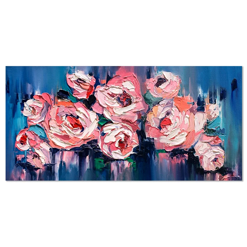 Handmade Palette Knife Rose Designs Textured Abstract Canvas Flower Oil Painting