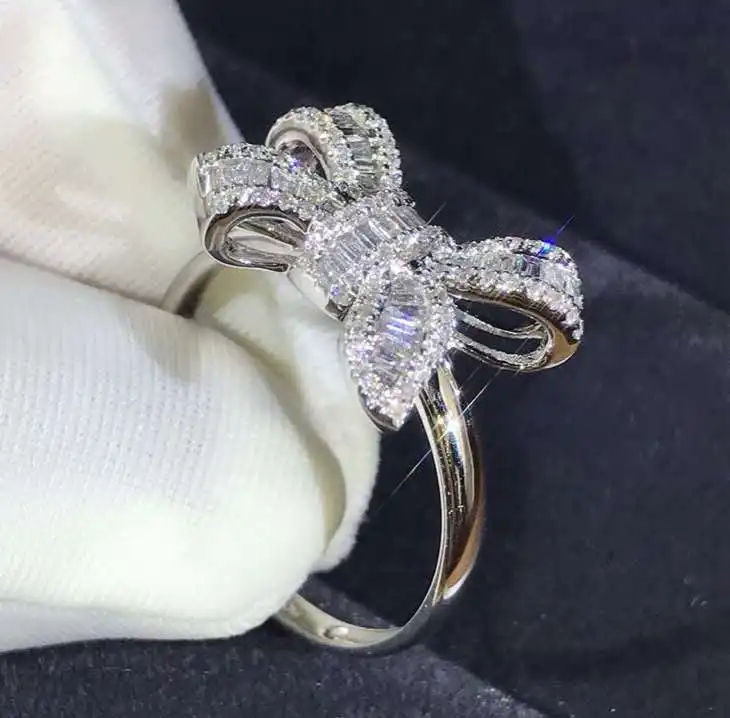 Wholesale High Quality 925 Silver Plated Imitation Diamond Ring Luxury Female Style butterfly Diamond Ring