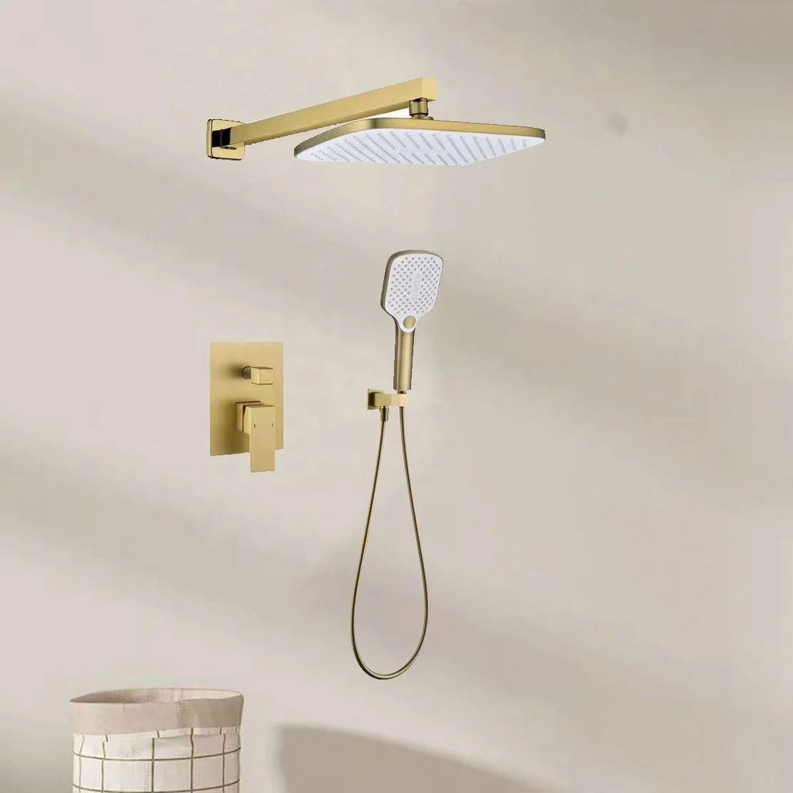 2024 Hot Sales OEM ODM 2 Functions High Quality Luxury  Brass Brushed Gold Concealed Shower Set