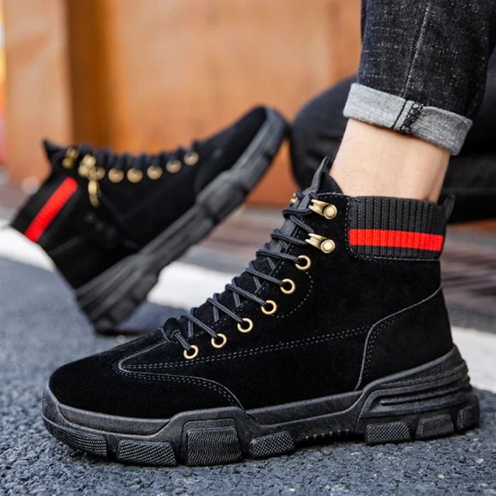Autumn winter men lace up work boots casual ankle boots non-slip breathable shoes