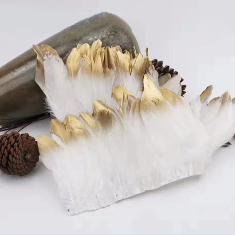 Custom Color Gold Tipped Goose Feather Trim Fringe Trimming