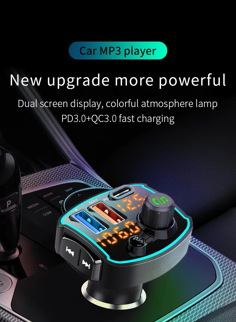  QC3.0 Type-C PD 18 Вт USB быстрое зарядное устройство для автомобилей светодиодный беспроводной fm-радио адаптер V5.0 Bluetooth fm-передатчик