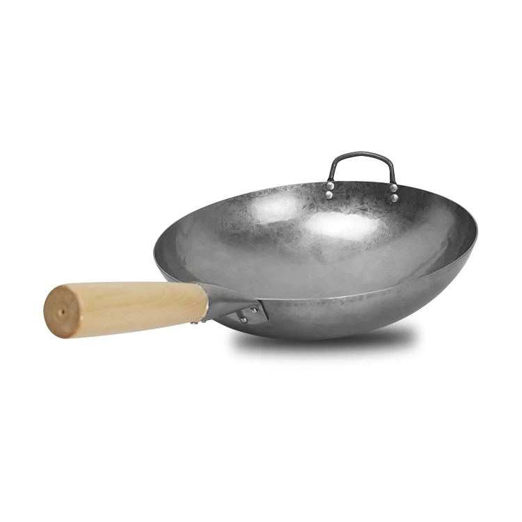 
Customize Wok 14 Inch Round Bottom Traditional Woks Hand Hammered Wooden Handle Carbon Steel Wok 