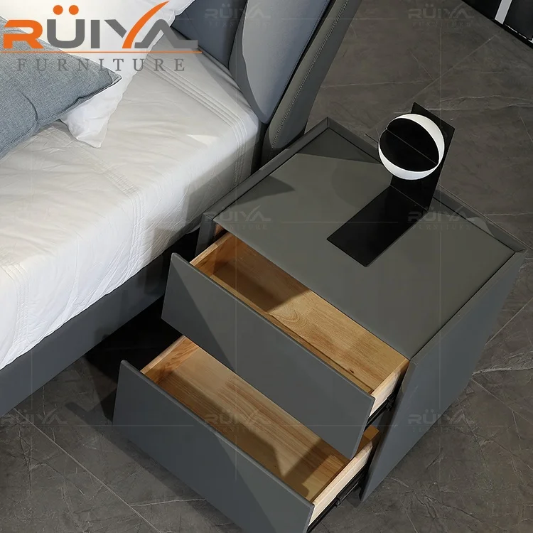 modern luxury bedroom furniture upholstered solid wood leather bed genuine leather bed frame