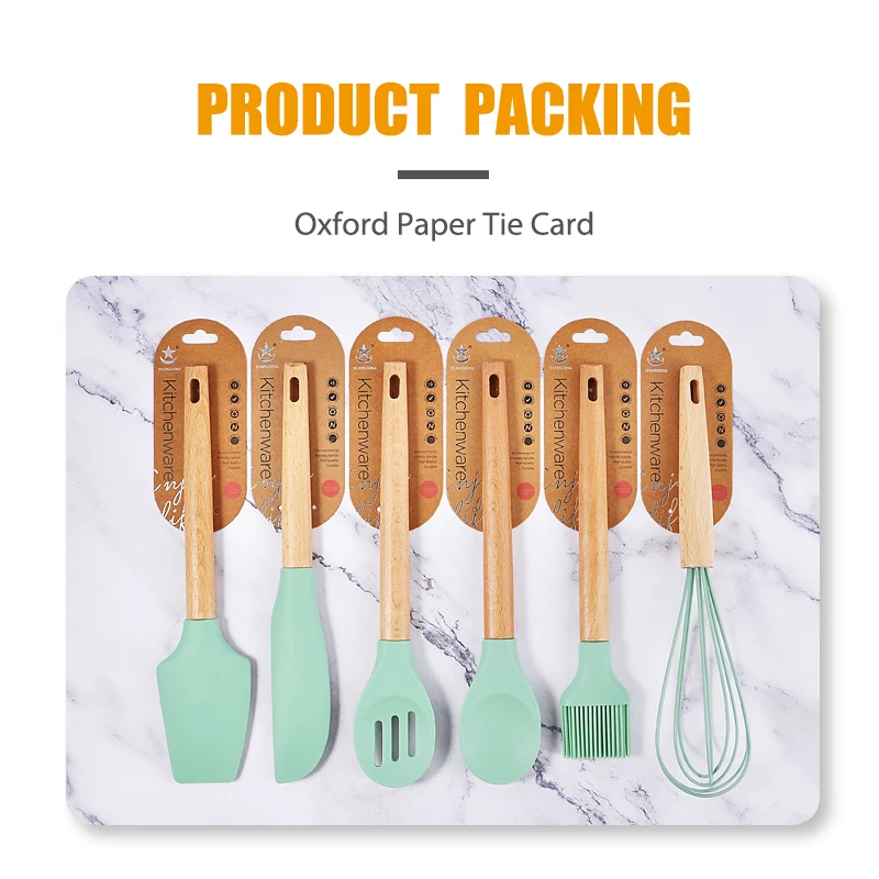 Korean Hotel Modern Unique Cheap ECO Friendly Private Label Bulk Silicone Kitchen Utensils Cooking Ware Set Beech Wood Handle