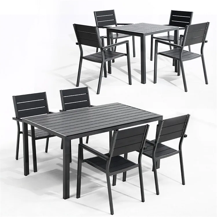 Outdoor Resort Hotel Restaurant Dining Garden Furniture/Patio Aluminum Plastic Wood Or Merbau Wood Dining Table And Chairs Set