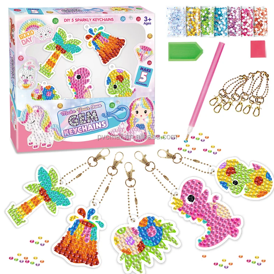 POLY Wholesale kids handmade crystal stones DIY keychain accessories 5d Animal diamond painting kit for kids with keychains