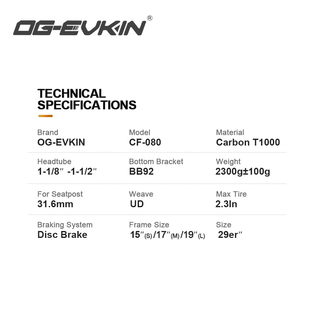 Og-evkin CF-080 Carbon Full Suspension MTB 29 Inch 12X148 29er BB92 Disc Brake Tapered Tube MTB Bike Frame