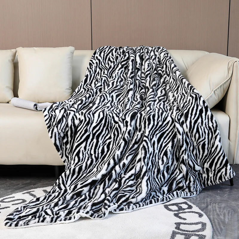 Popular Light Luxury Faux Fur Leather Rex Rabbit Velvet Winter Sofa bed Throws & Blankets Thickened double layer blanket