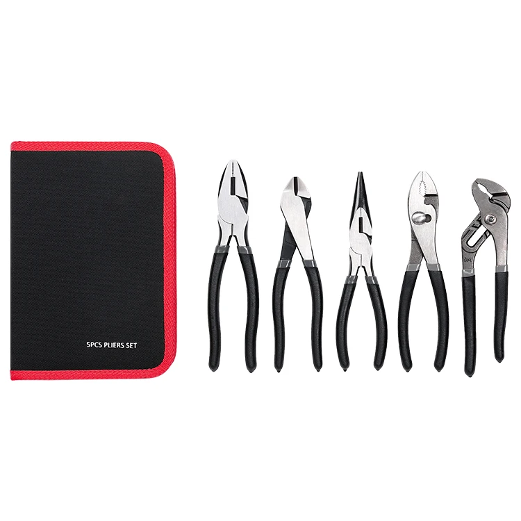 China manufacturer 5 in 1 stainless steel vise grip needle long nose cutting pliers hand tool combination set good tools