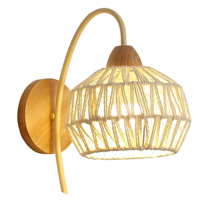 Creative Bedroom Bedside Paper Rope Weaving Lampshade Wall Mount Sconces Art Design Weathered White Wall Lamp