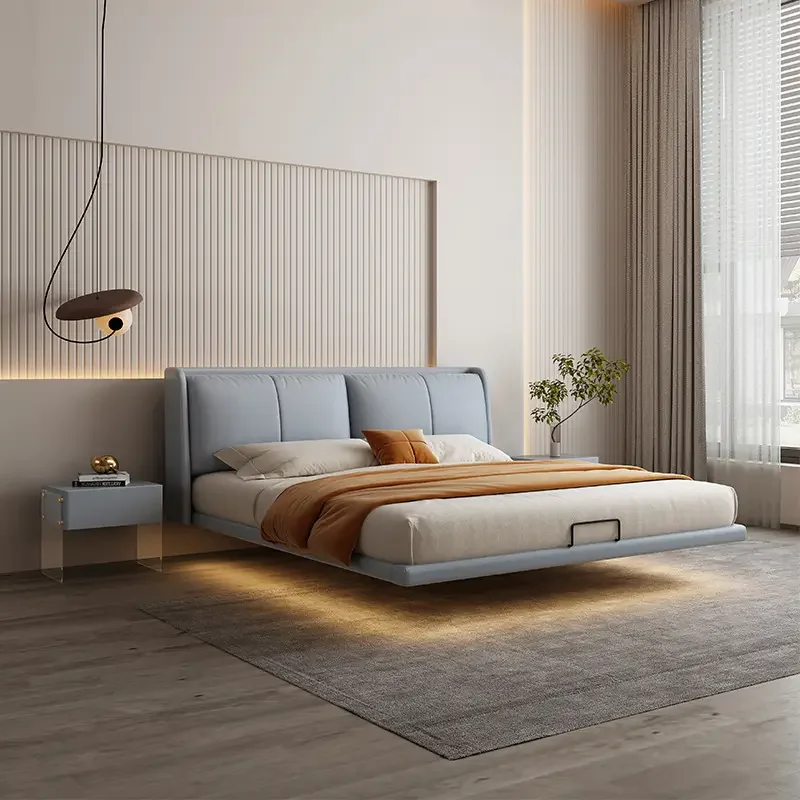 2024 new product launch Luxury king size bed frame modern up-holstered beds bedroom furniture floating bed frame