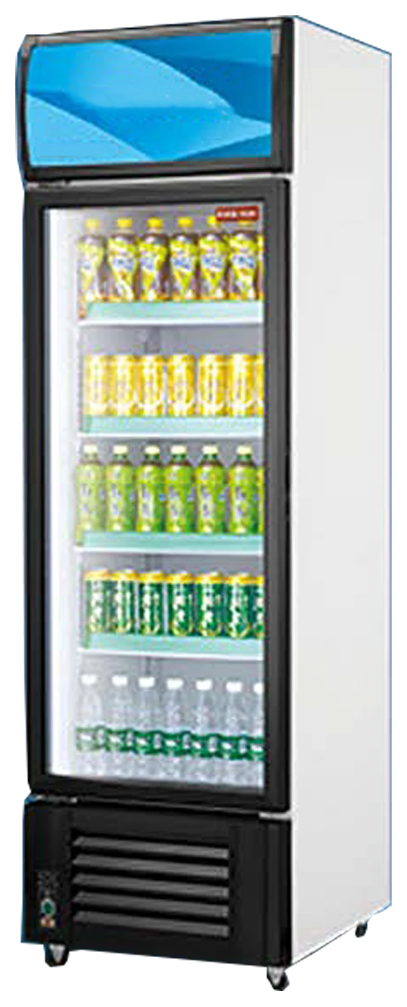 Single Glass Door Commercial High Volume Beverage Display Fridge Vertical Refrigeration Equipment 420L Direct-cooling No Frost
