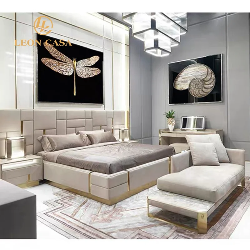 Luxury Italian Bedroom Bed Set King Or Queen Size Modern Italian Latest Designer Double Bed Set Velvet Luxury Bed