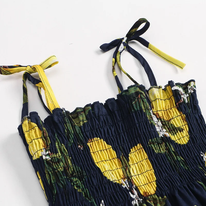 Kid sling dress Midi skirt Cotton Braces toddler girl sundress Baby suspender clothing Floral Cherry Sweet Sun-Top Casual Frock