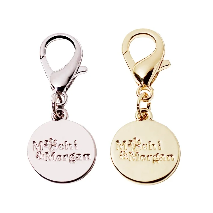 Personalized round shape jewelry logo hang tags making zinc alloy keychain decorative metal charm pendant with small clasp