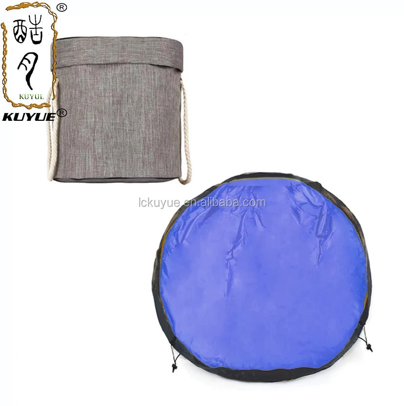 KUYUE Outdoor Children Play Mat Round Canvas Toy Storage Bins Basket with Handle