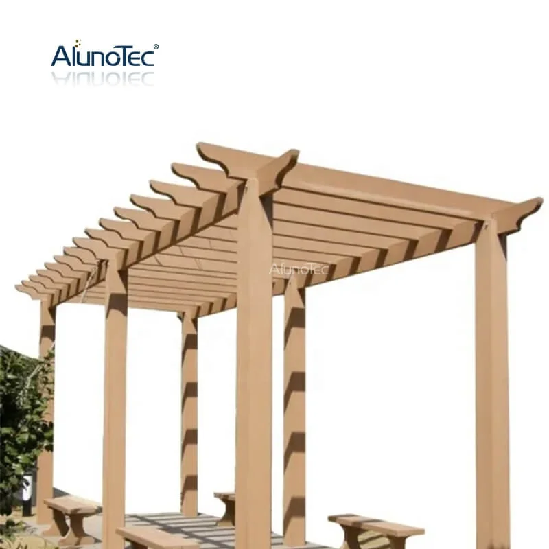 AlunoTec Outdoor Modern Plastic Wood Patio Opening Roof Waterproof Canopy Wooden Gazebos Pegola Kit