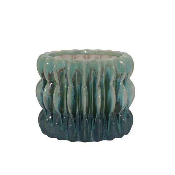 Large Painted Blue Glaze Ceramic Planter
