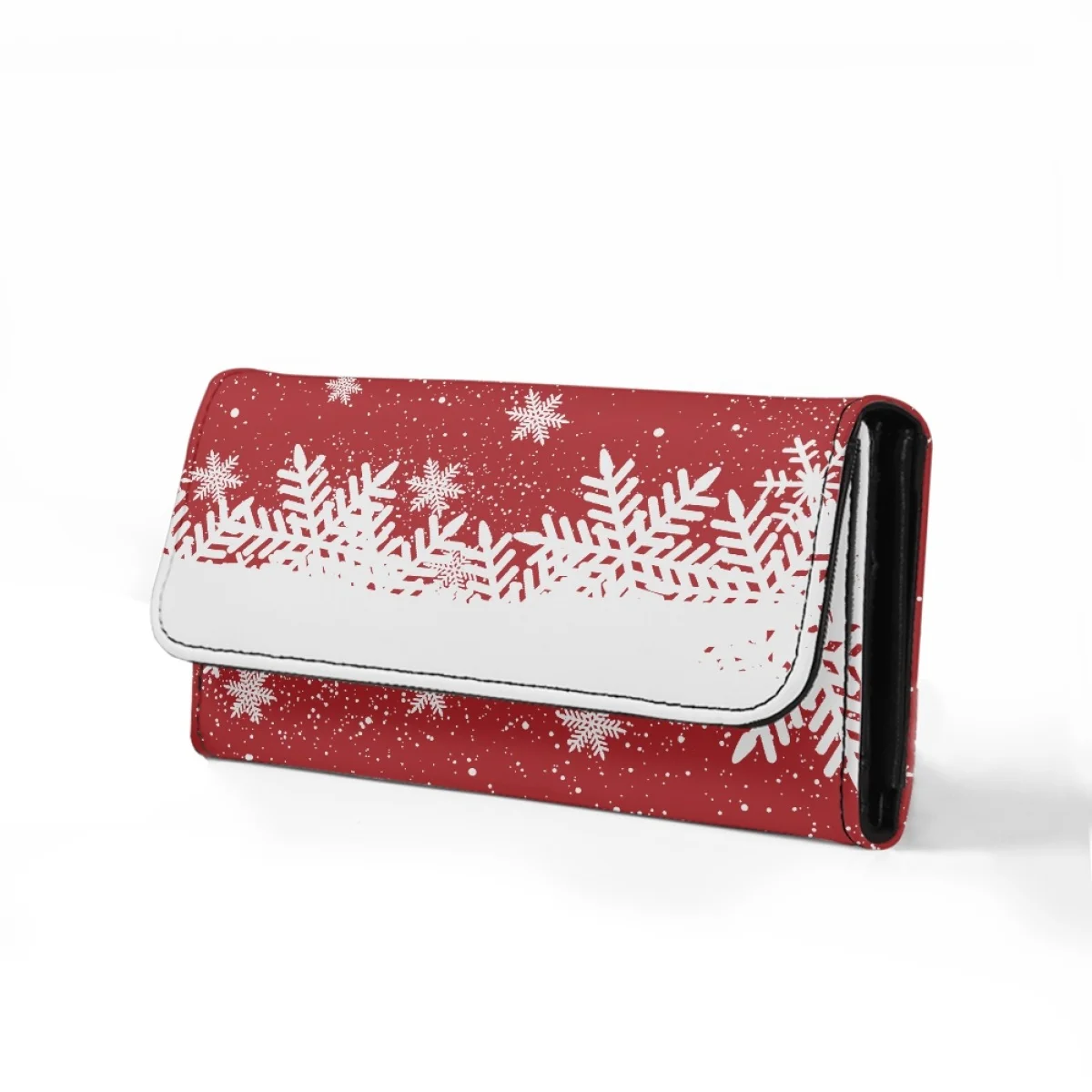 Custom Trifold Wallets Christmas red background Snowflake pattern Can be loaded Wallet Coin Bank Card Pu Leather Travel Wallet