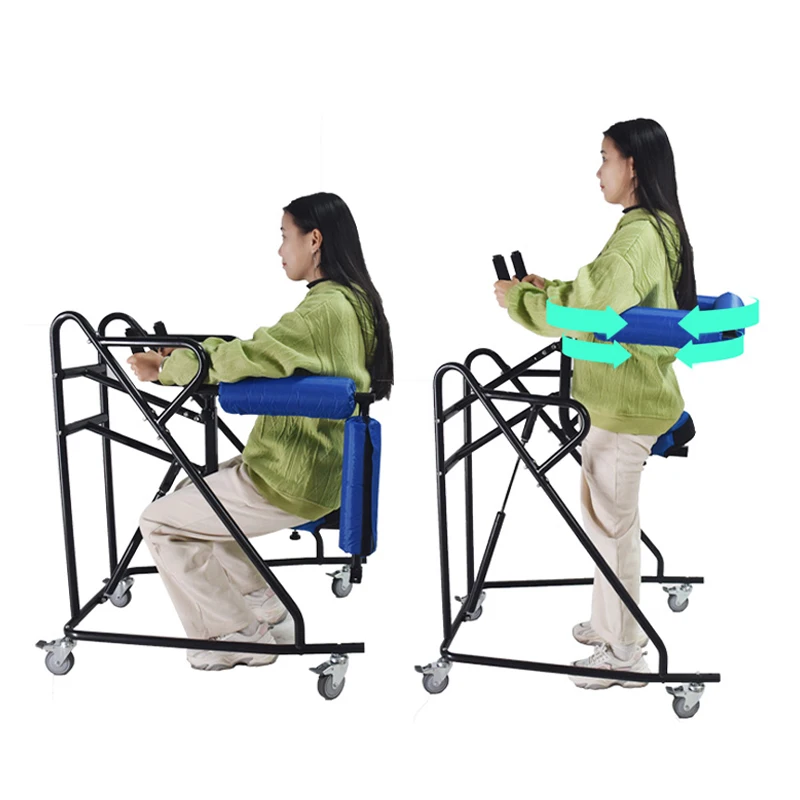 Hemiplegia Walker Stand Frame with Seat Wheel Rehabilitation Device Folding Height Adjustable Lower Limb Disabled