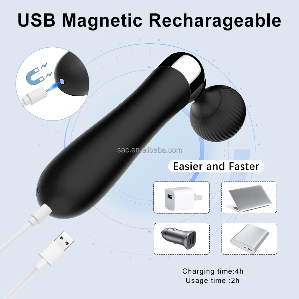SacKnove New Adult Magnetic Usb 10 Frequency 5 Speed Curved Head Av Handy Vibrating Vagina Massager Wand Vibrator For Bed