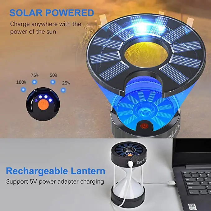Solar Powered Hourglass Backpack Flash light Emergency Power Bank Rechargeable magnetic Base LED Camping Lamp for