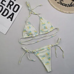 2022 Sexy Printed swimsuit Customized Brazilian Swimwear Sexy mirco triangle string bikini girl