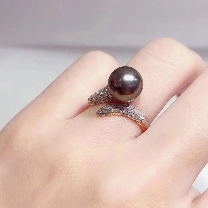 8-10 mm DIY Pearl Ring 925 silver Accessories Natural Tahitian Pearl rings s925 Sterling Silver ring simple style