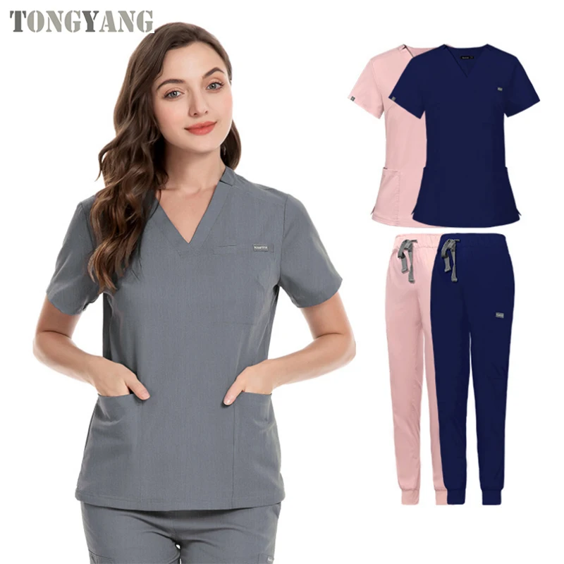 TONGYANG Scrub Suits Stretch Breathable Women Sets Jogger Nursing Scrubs Uniforms Medical Spandex Hospital scrubs uniforms sets