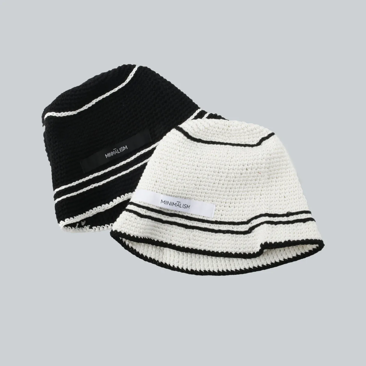 Japanese Crochet Knit Bucket Hat For Women Winter Trend High Quality Fisherman Hat Designer Black & White Contrast Bob Panama