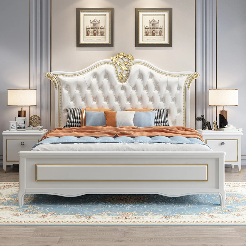 Customized European-style leather princess bed master bedroom 2 meters 2.2 French luxury wedding beds luxury villa double beds