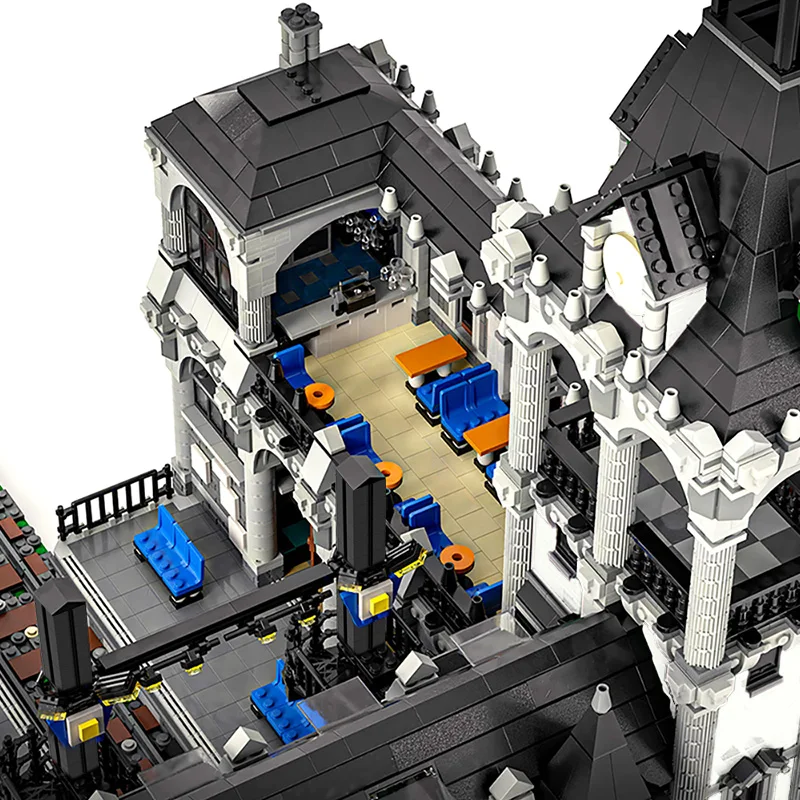 MOC Retro 80s Miniature Street View Scene Train Station Building Blocks Modular Construction Block Model 37719 Children Gift Toy