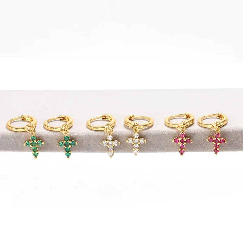 Wholesale price dangle drop cross earrings 18k gold plated huggies hoop women earrings jewelry