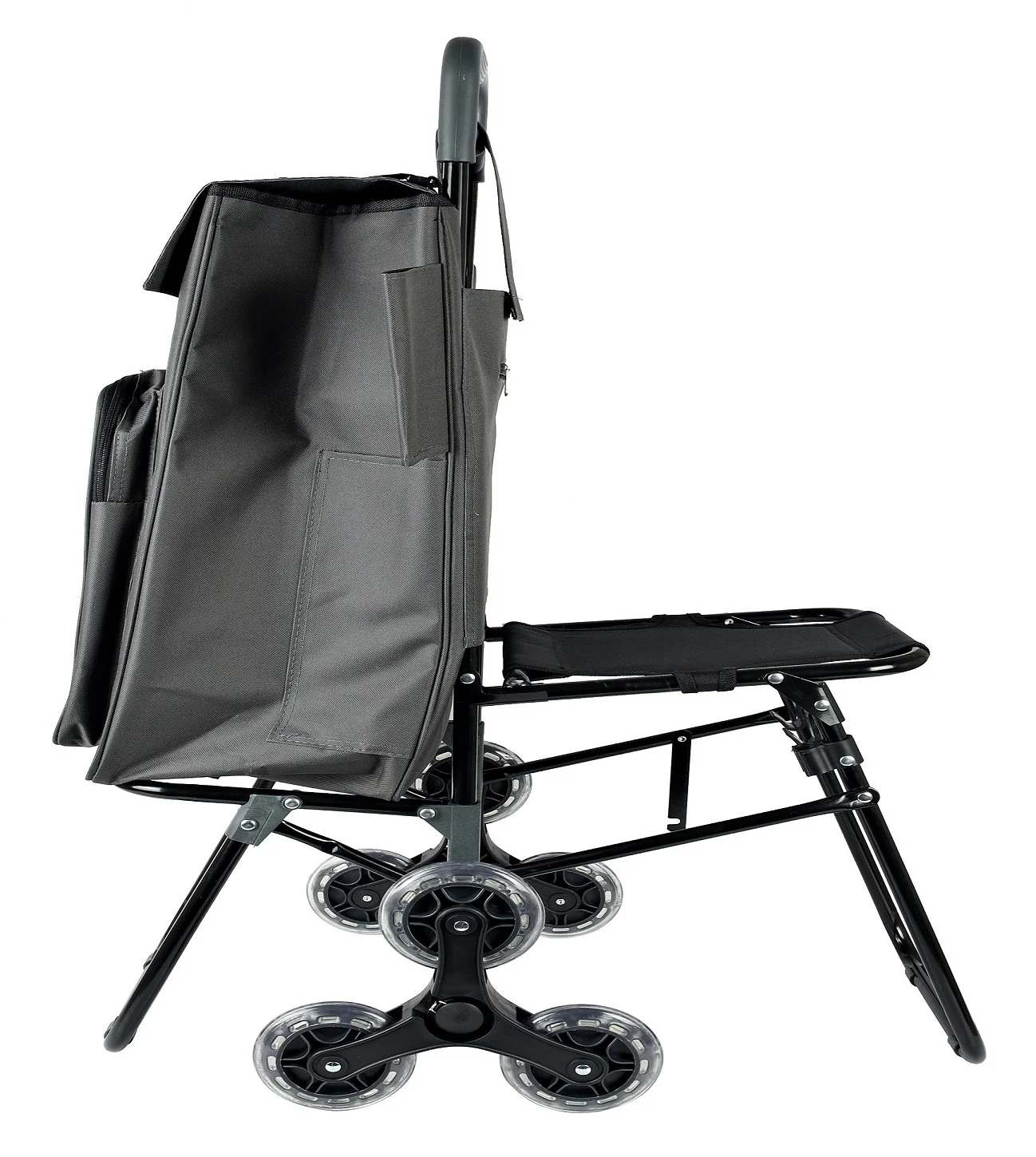 strong  portable 6 wheel shopping trolley cart with seat for climbing stair