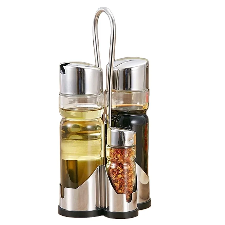 oil vinegar salt pepper Set of 4 rack set glass salad dressing glass crutes bottles