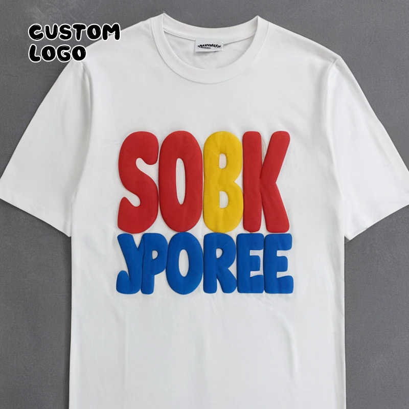 Oem 100% Cotton Plain Heavy Weight Men Premium Oversize Custom Graphic T-Shirts Foam Machine 3d Screen Logo Puff Print T Shirt