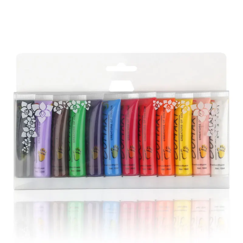 12Colors 12ML Tube Acrylic Paint set color Nail glass Art Painting paint for fabric Drawing Tools