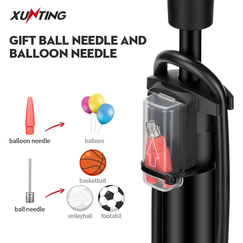 Xunting Customized Aluminum Alloy Floor Air Cycling Pump Hand Air Tire Bicycle Pump Air Bike Pump With Pressure Gauge