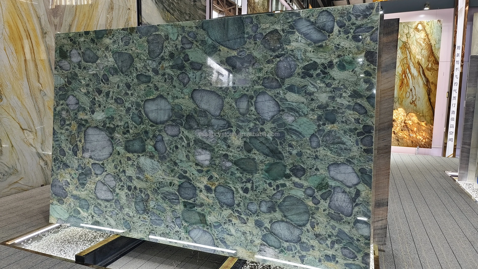 Natural Emerald Green Granite 2cm Big Slabs verde Marinace Luminous Marble Slab Mardi Gras