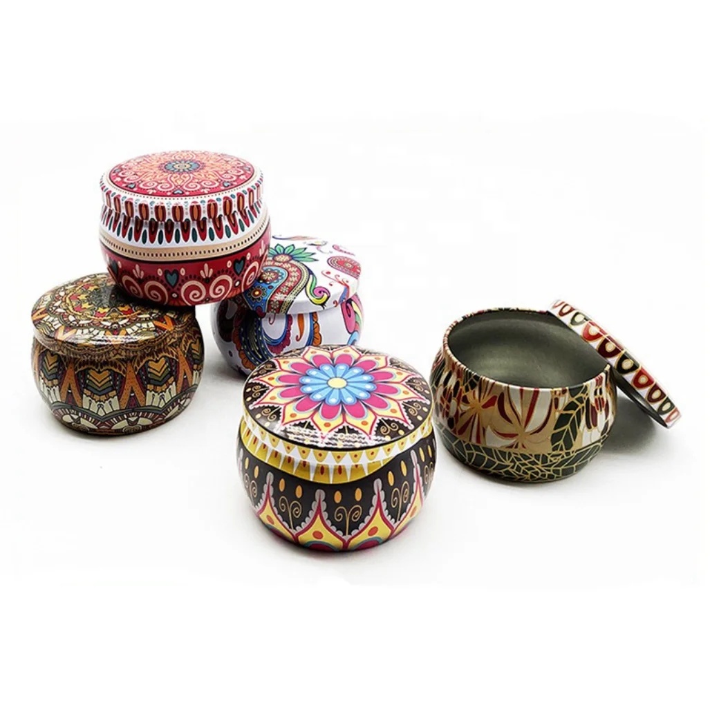 Various Pattern Empty Round Jars Candy Crafts Storage Containers Metal Box 4.4oz Candle Tin Can