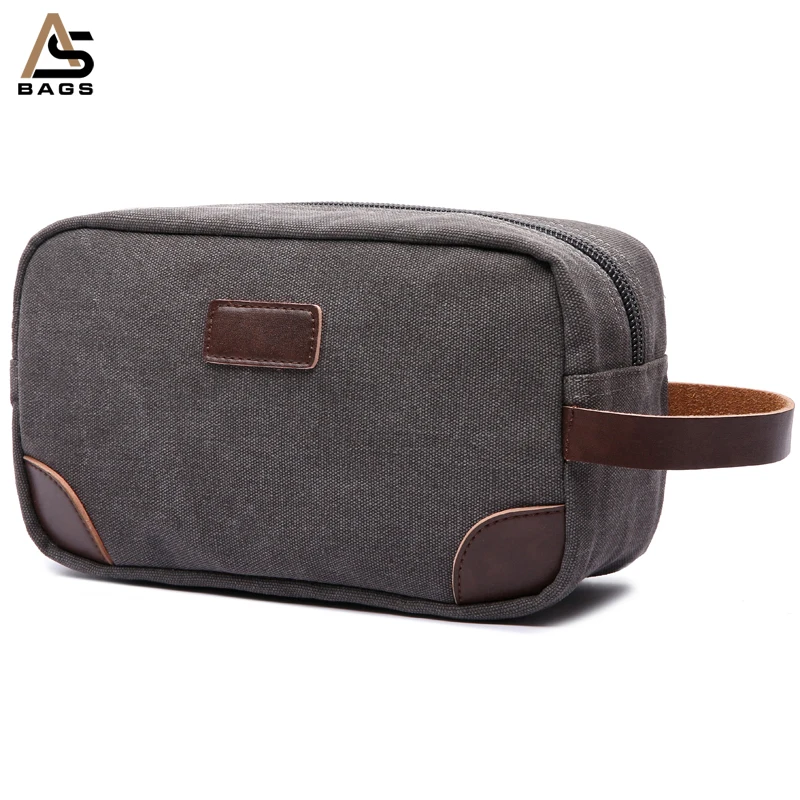 Aosheng guangzhou factory custom mens grey canvas small travel make up bag cosmetic pouch makeup bag