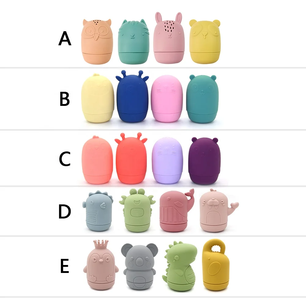100% Food Grade Silicone Baby Bath Animal Shape Toy Kids Colorful Silicone BPA Free Learning Block Set For Toddlers Shower Play
