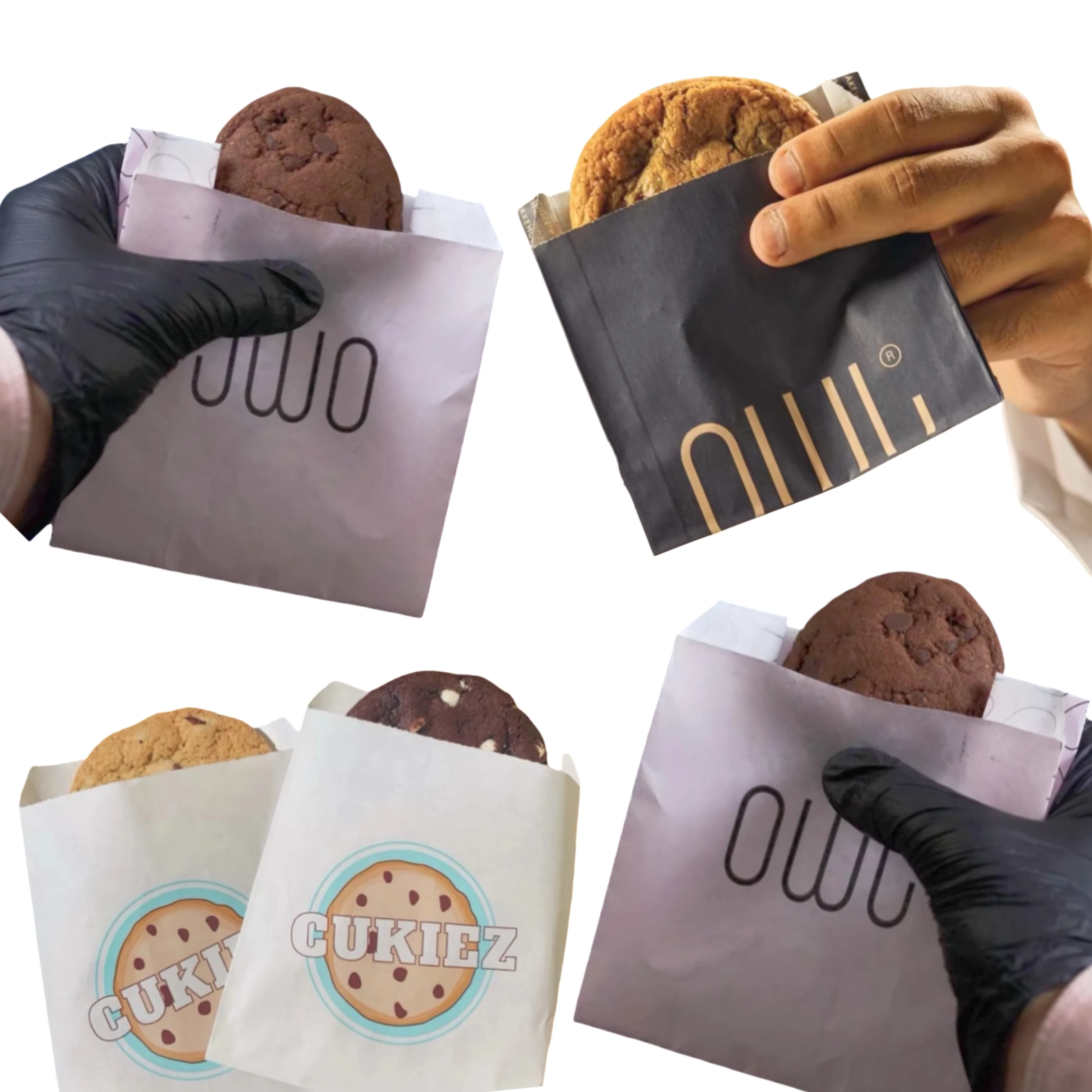 Custom Bakery Milk Chocolate Chip Cookie Bags Egg Bag with logo and seal Wax Greaseproof Paper White Brownie packaging Box Sweet
