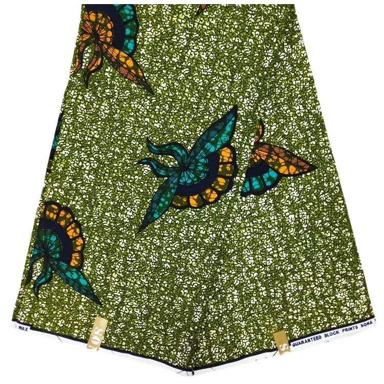 Зеленая абстрактная Бабочка узор хлопок Африканское платье печатная ткань средний вес одежда печатная ткань